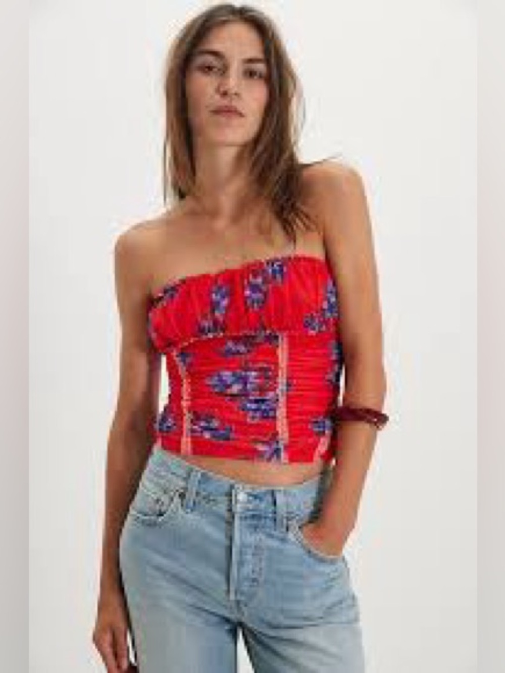 NEW Free People Scottie Printed Tube Top Floral Red Size M